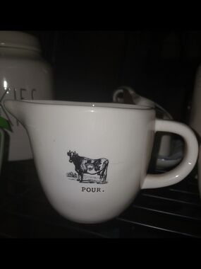 Rae Dunn White Ceramic Creamer with Cow Graphic